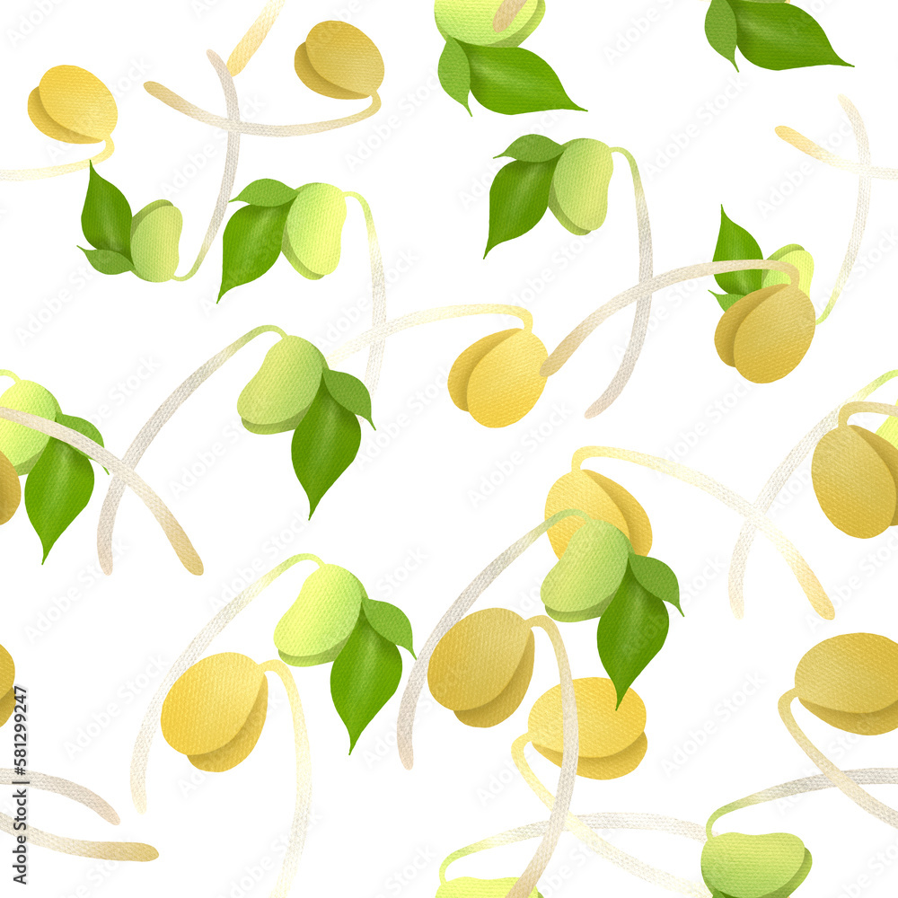 seamless digital art  illustration Bean sprouts used for background texture, wrapping paper, textile greeting card template or wallpaper design