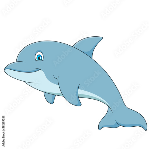 Cartoon illustration of cute dolphin jumping