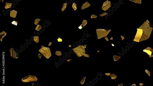 A golden Bitcoin coin distroy. the concept of a cryptocurrency market crash or downfall. 3d animation rendered with alpha channel. photo