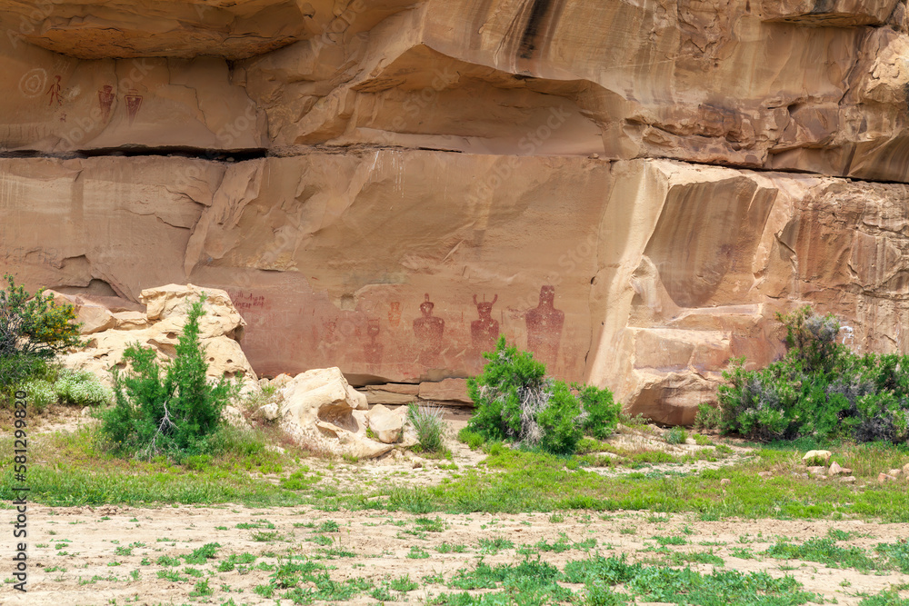 Barrier Canyon Style Pictographs on Sandstone Panel in Sego Canyon near Thompson Springs, Utah