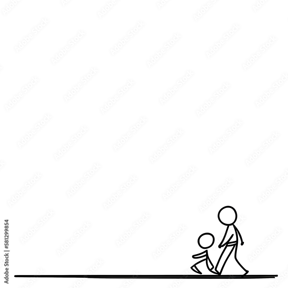 Obraz premium drawing with a black line on a white background, minimalism style, a man with a child, fantasy, generated in AI