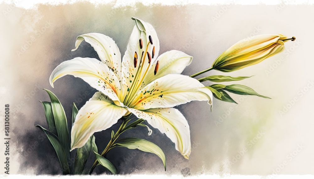 Beautiful Colorful Artistic Designer Easter lily Watercolor Painting