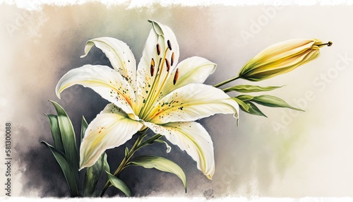 Beautiful Colorful Artistic Designer Easter lily Watercolor Painting for Desktop Background or Digital Device, Holiday Celebration of Happiness, Joy, Cheerfulness generative AI