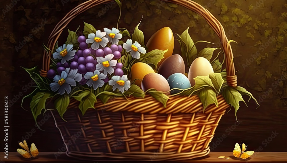 Beautiful Colorful Artistic Designer Easter basket background design for Desktop Background or Digital Device, Holiday Celebration of Happiness, Joy, Cheerfulness generative AI