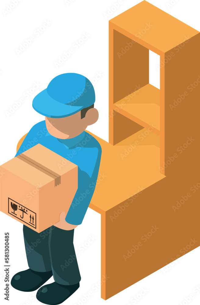 Parcel delivery icon isometric vector. Delivery service worker carry big parcel. Service industry concept Parcel delivery icon isometric vector. Delivery service worker carry big parcel. Service industry concept