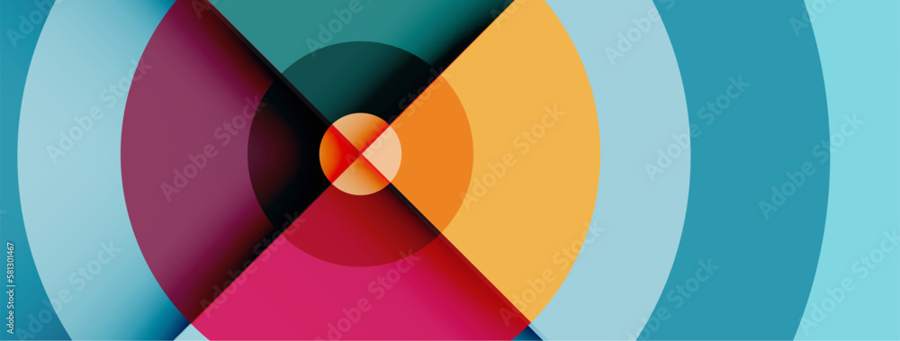Circles with shadows trendy minimal geometric composition abstract background