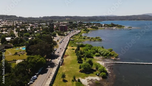 Wallpaper Mural Aerial shot of lake and city of Villarica Torontodigital.ca