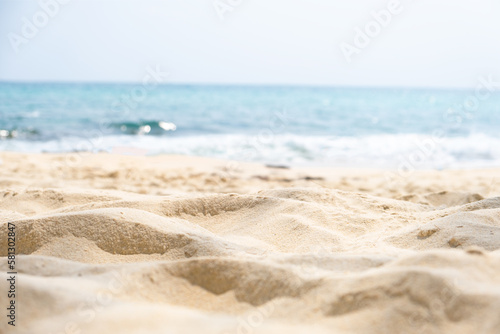Beach sand and background tropical water sea paradise beaches in the Andaman Sea.