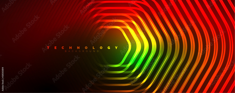 Techno shiny hexagons abstract background, technology energy space light concept, abstract background wallpaper design Techno shiny hexagons abstract background, technology energy space light concept, abstract background wallpaper design