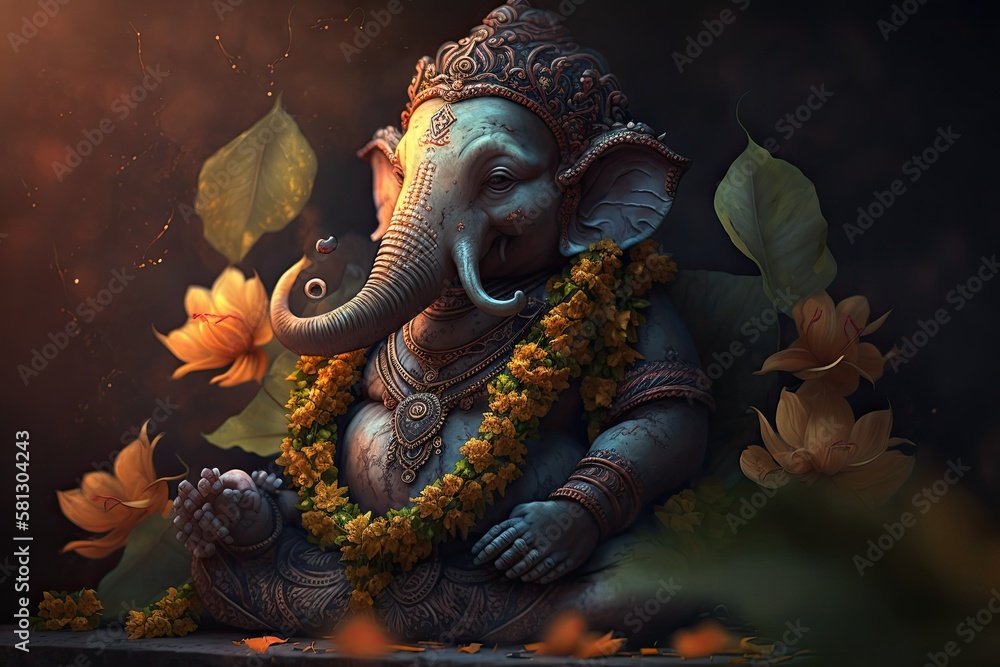 Ganesha God with Flowers