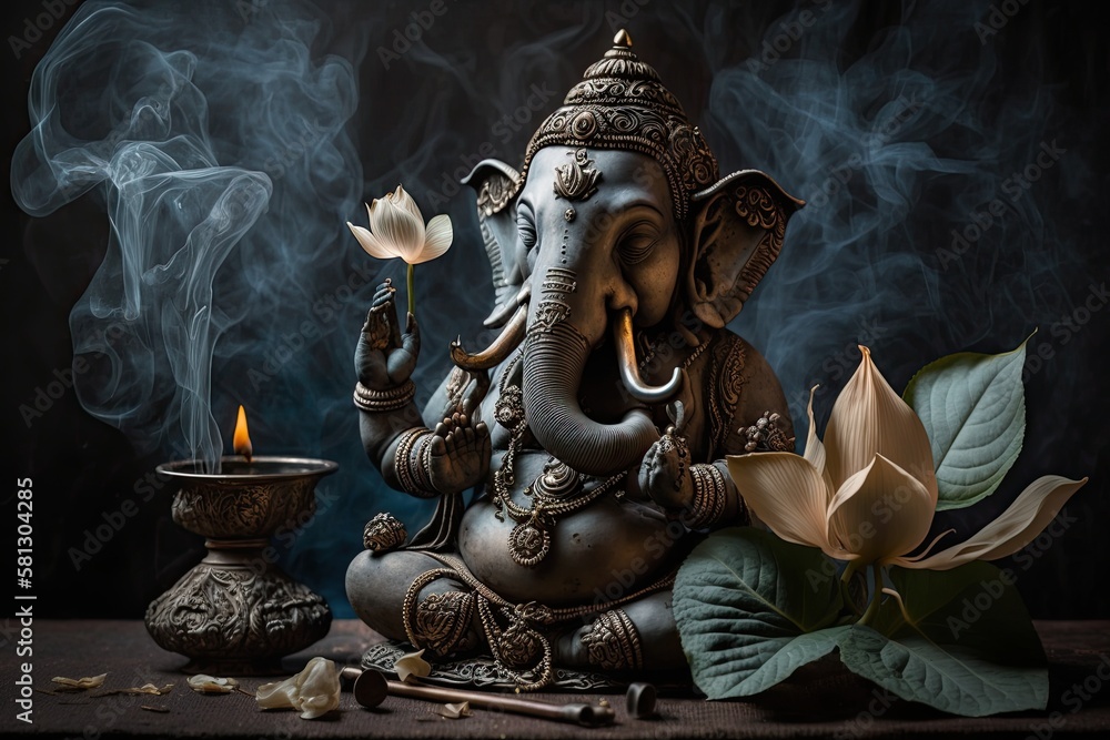 Ganesha God with Flowers