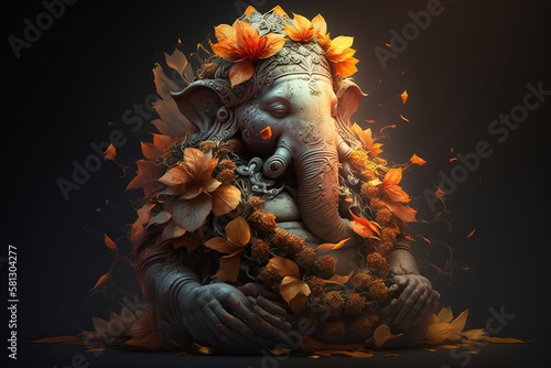 Ganesha God with Flowers