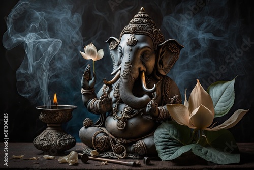 Obraz na płótnie Ganesha God with Flowers w salonie