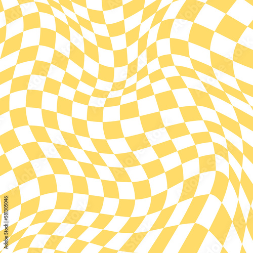 Yellow groovy psychedelic wavy chessboard background, twisted checkerboard, y2k, gingham pattern backdrop, png transparent.