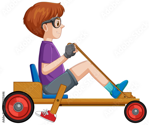Boy driving Billy cart