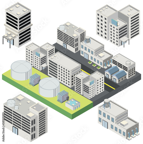 Factory building in isometric style