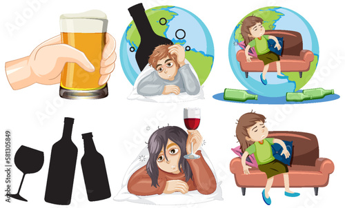 Unhealthy people with alcoholic drinks