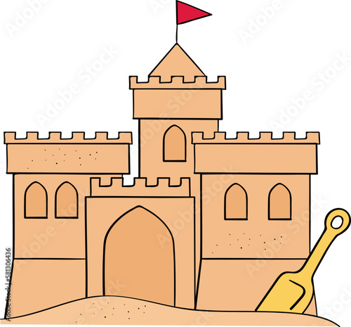 Summer sand castle decorative design element for website, presentation, flyer, brochure, printing, application. illustration style