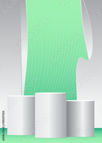 Abstract Turquoise and White Mockup product display. Cylinder pedestal podium. Stage showcase for presentation. Minimal geometric forms, empty scene.