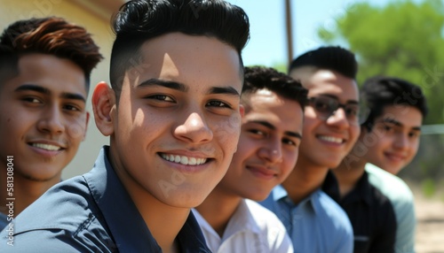 Group of Diverse and Empowered Hispanic Youth Male High School Students Working Together in Environmental Club : Power of Collaboration in Clubs, Sports Teams (generative AI)