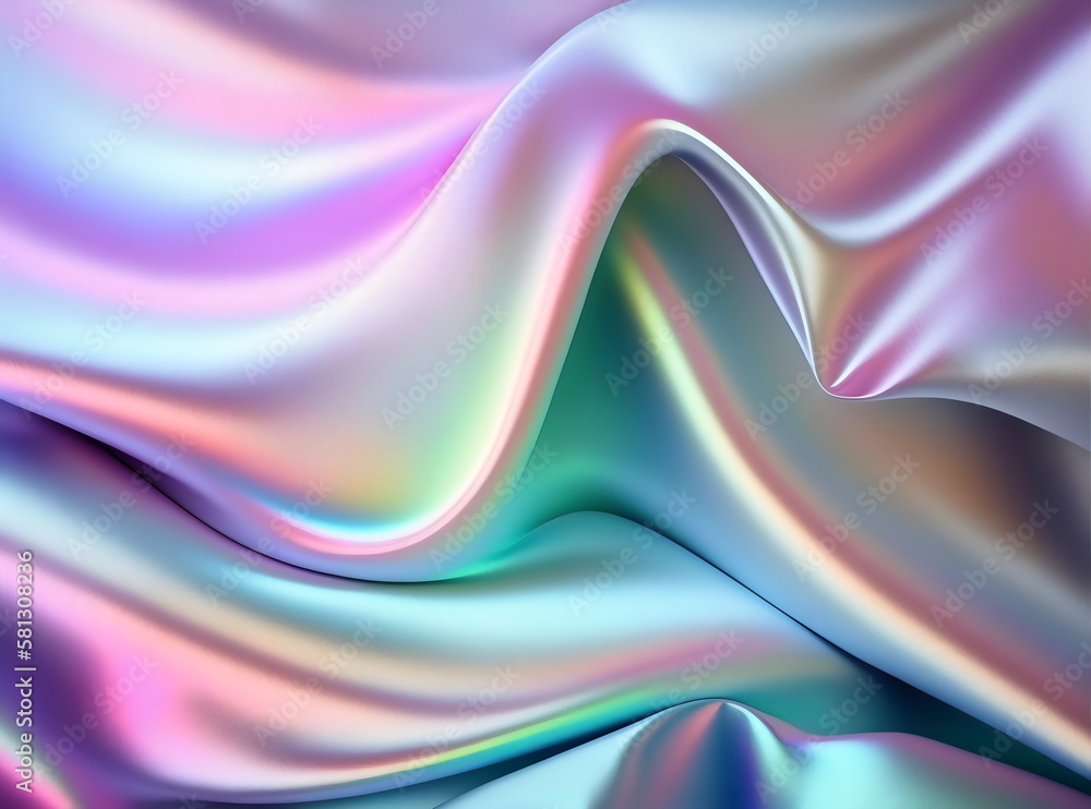 Fototapeta premium folds of iridescent shiny satin, background created with generative ai