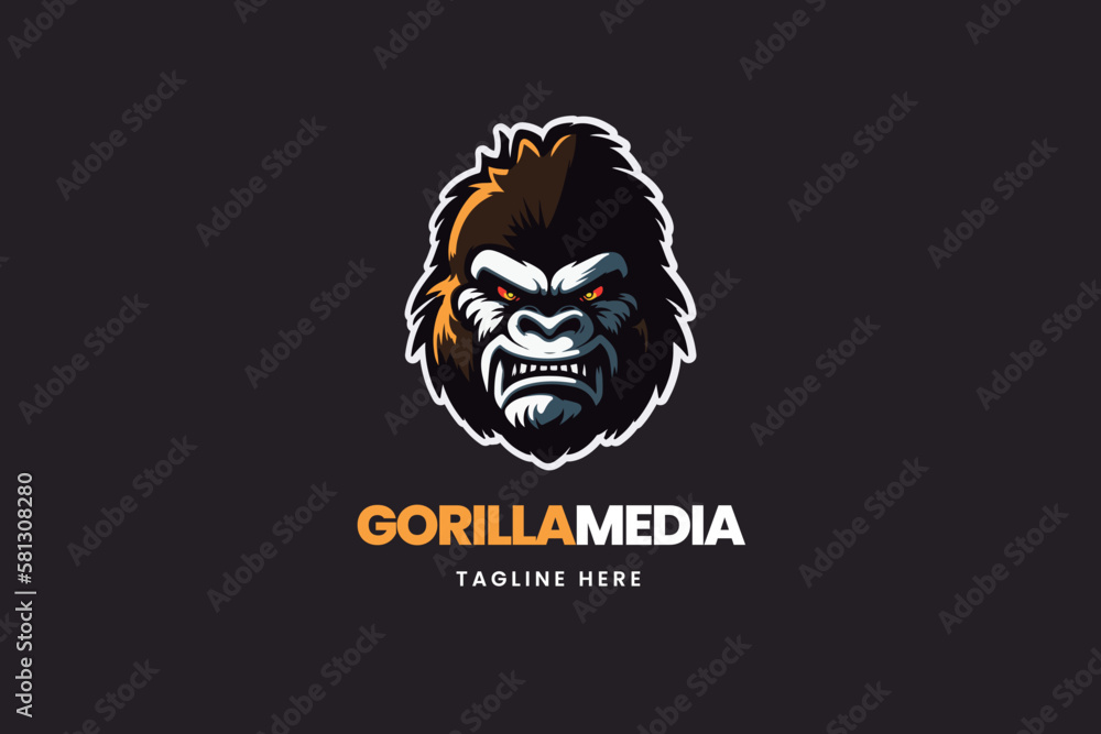 gorilla mascot logo, animal vector, gamer brand, strong business