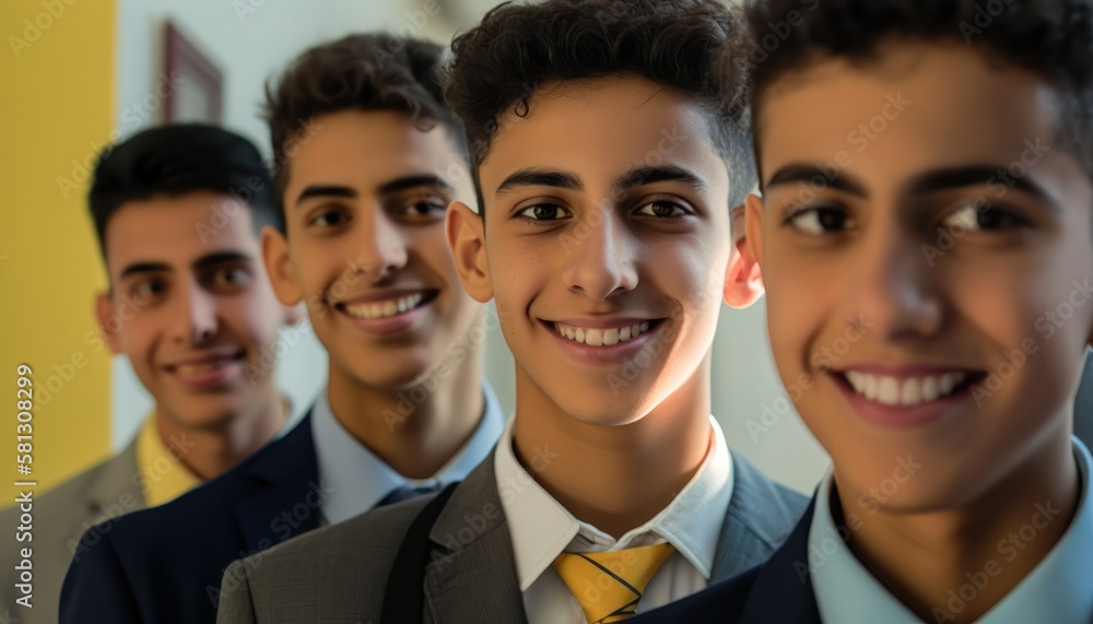 Group of Diverse and Empowered Middle Eastern Youth Male High School Students Working Together in Rotary Interact Club : Power of Collaboration in Clubs, Sports Teams (generative AI) Group of Diverse and Empowered Middle Eastern Youth Male High School Students Working Together in Rotary Interact Club : Power of Collaboration in Clubs, Sports Teams (generative AI)