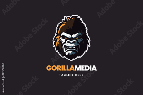 gorilla mascot logo, animal vector, gamer brand, strong business