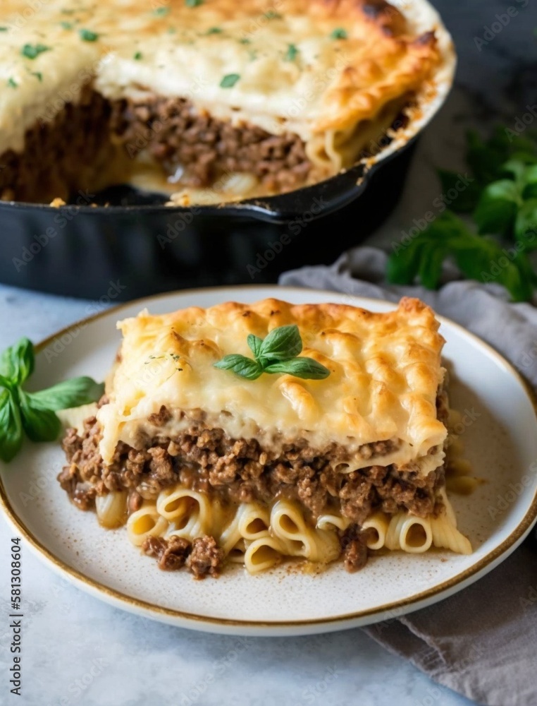 lasagna with meat and cheese, Generative AI lasagna with meat and cheese, Generative AI