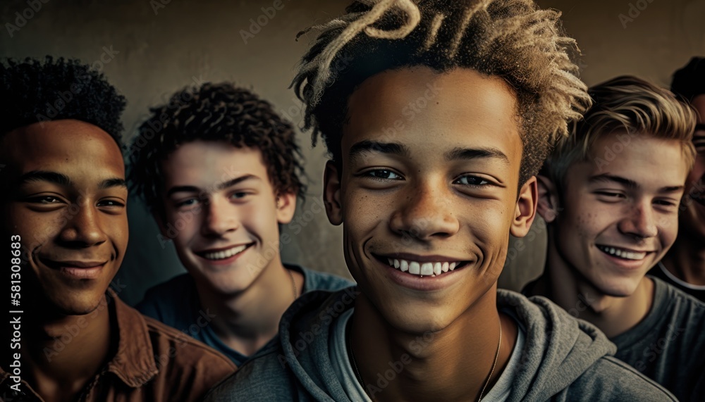 Group of Diverse and Empowered Multiracial Youth Male High School Students Working Together in Language Club : Power of Collaboration in Clubs, Sports Teams (generative AI)