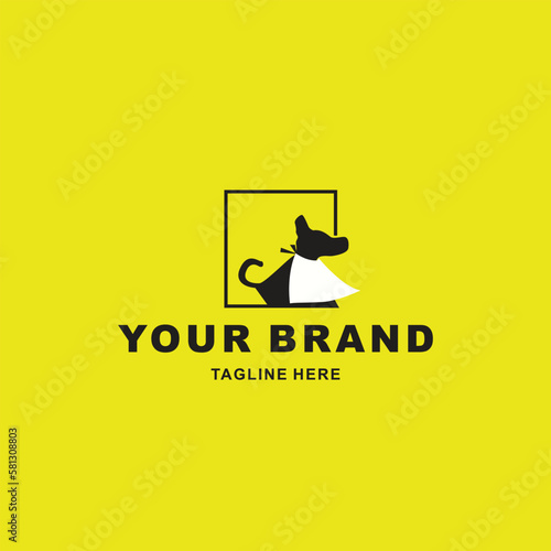 dog logo wearing apron suitable for pet food shop

