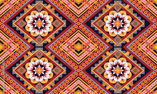 Geometric ethnic flower pattern for background fabric wrapping clothing wallpaper Batik carpet embroidery style. 