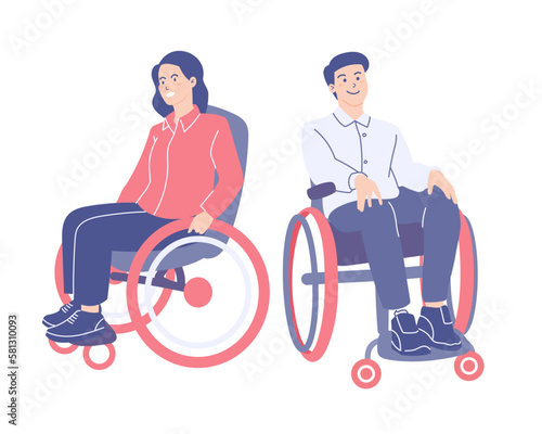 woman and man in wheelchair illustration