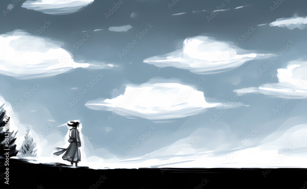 silhouette of woman with cloud sky backdrop with copy space, made with generative ai silhouette of woman with cloud sky backdrop with copy space, made with generative ai