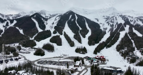 Fernie British Columbia Canada Ski Resort Aerial View Looking at Lifts Slopes Mountains Winter Season photo