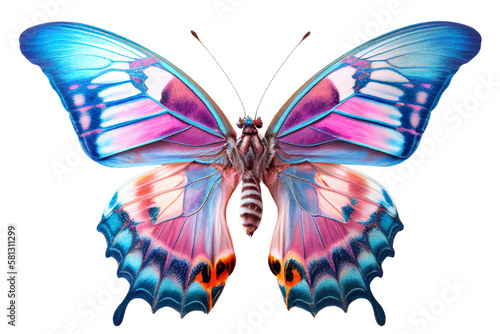 Pink and blue vivid detailed beautiful butterfly transparent as a graphic resource