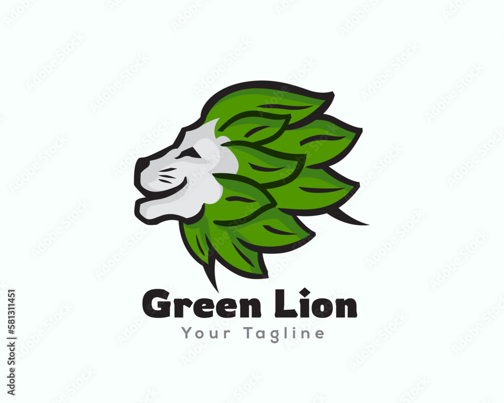 Obraz premium smile face head lion leaf hair art logo design template illustration inspiration