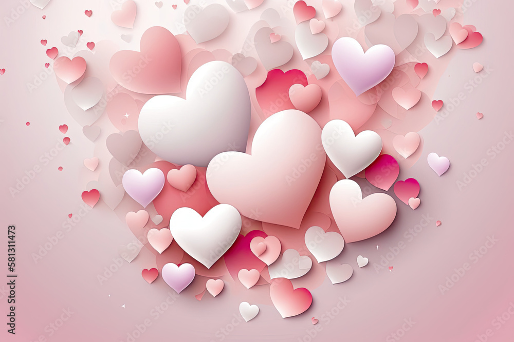 Love pastel pink white background with small hearts as a symbol of love and valentines day, generative AI