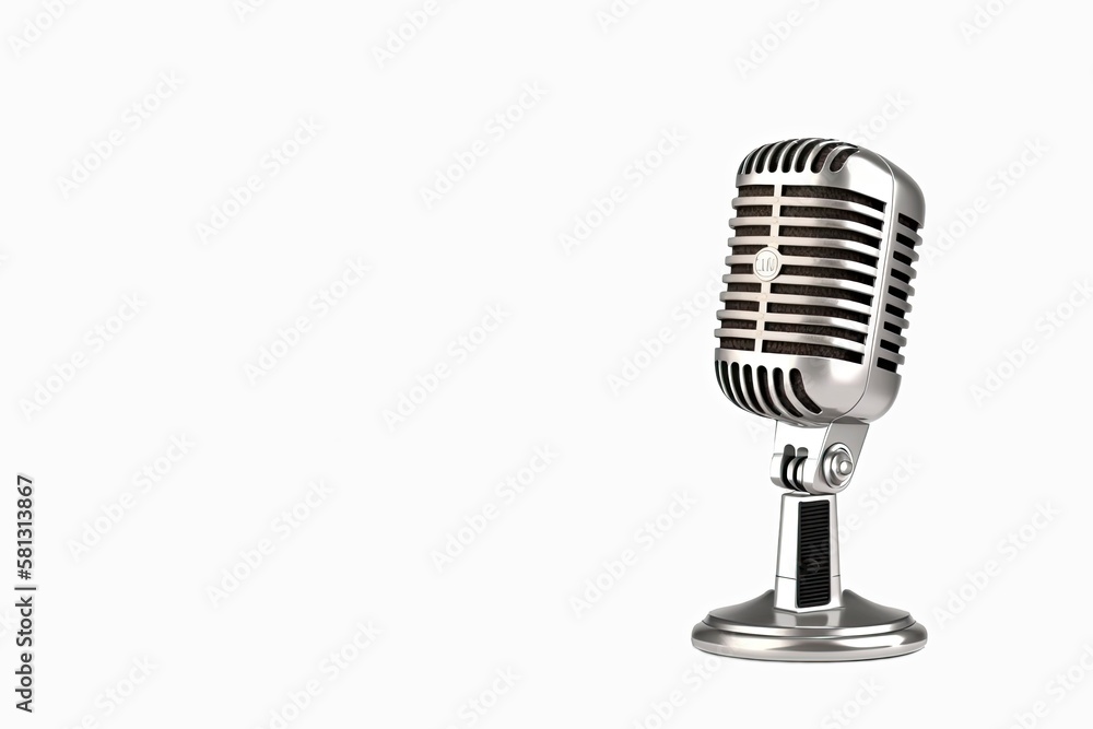 Fototapeta premium Silver mic. Retro style microphone isolated on white background. 