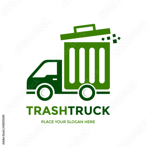 Trash truck vector logo template. This design use truck and trash can symbol. Suitable for business.