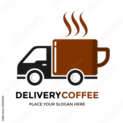 Delivery coffee vector logo template. This design use truck and cup symbol. Suitable for business.