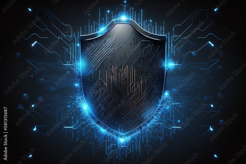 Concept of cyber attack. Cyber security destroyed. Shield destroyed on ...