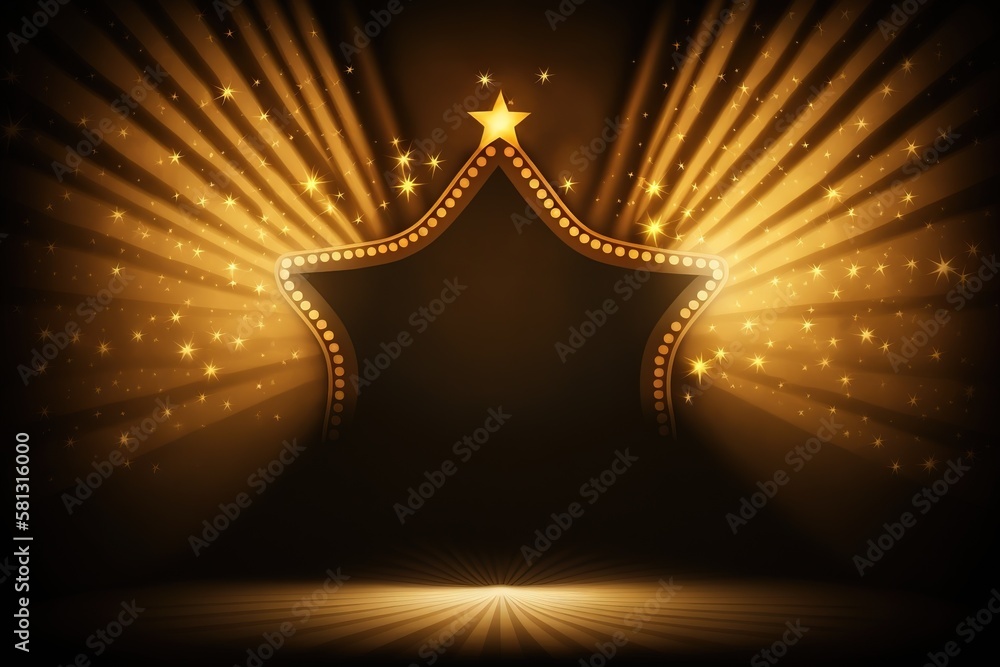 Stars shape show celebrity background with spotlights soffits vintage