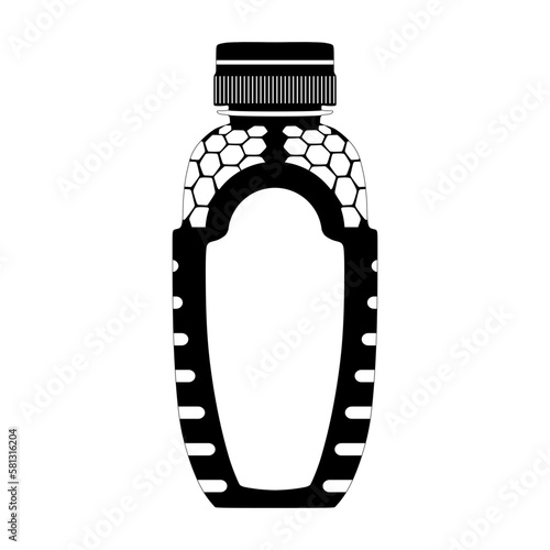 Pure raw honey bottle in black white icon, vector illustration in trendy design style. World famous honey product. Editable graphic resources for many purposes.