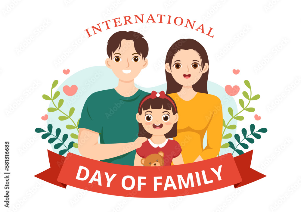 Obraz premium International Day of Family Illustration with Kids, Father and Mother for Web Banner or Landing Page in Flat Cartoon Hand Drawn Templates