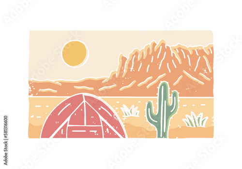 Abstract hand drawing vector of camping on Lost Dutchman State Park in the Superstition Mountains in Arizona