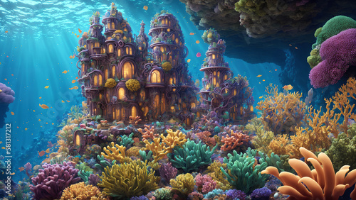 Marine habitat - village under the sea (Created with generative Ai technology) © Starstruck