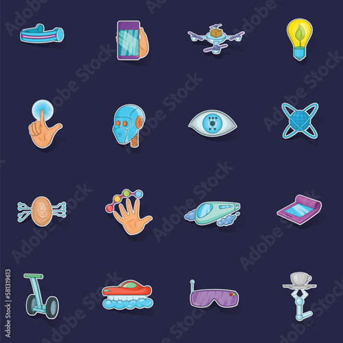 New technologies icons set stikers collection vector with shadow on purple background
