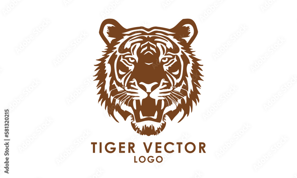 Vector tiger head with open mouth. Logo, sticker or icon. Wild animal stencil. White isolated background. Vector tiger head with open mouth. Logo, sticker or icon. Wild animal stencil. White isolated background.