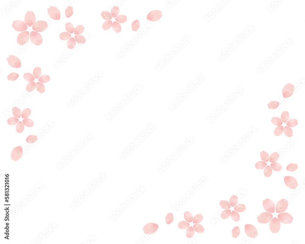 手描き水彩風・桜の花のフレーム